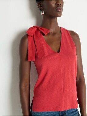 Nation LA Daniella Tank Heartbeat Red Bow Shoulder Sleeveless Top Medium NWT